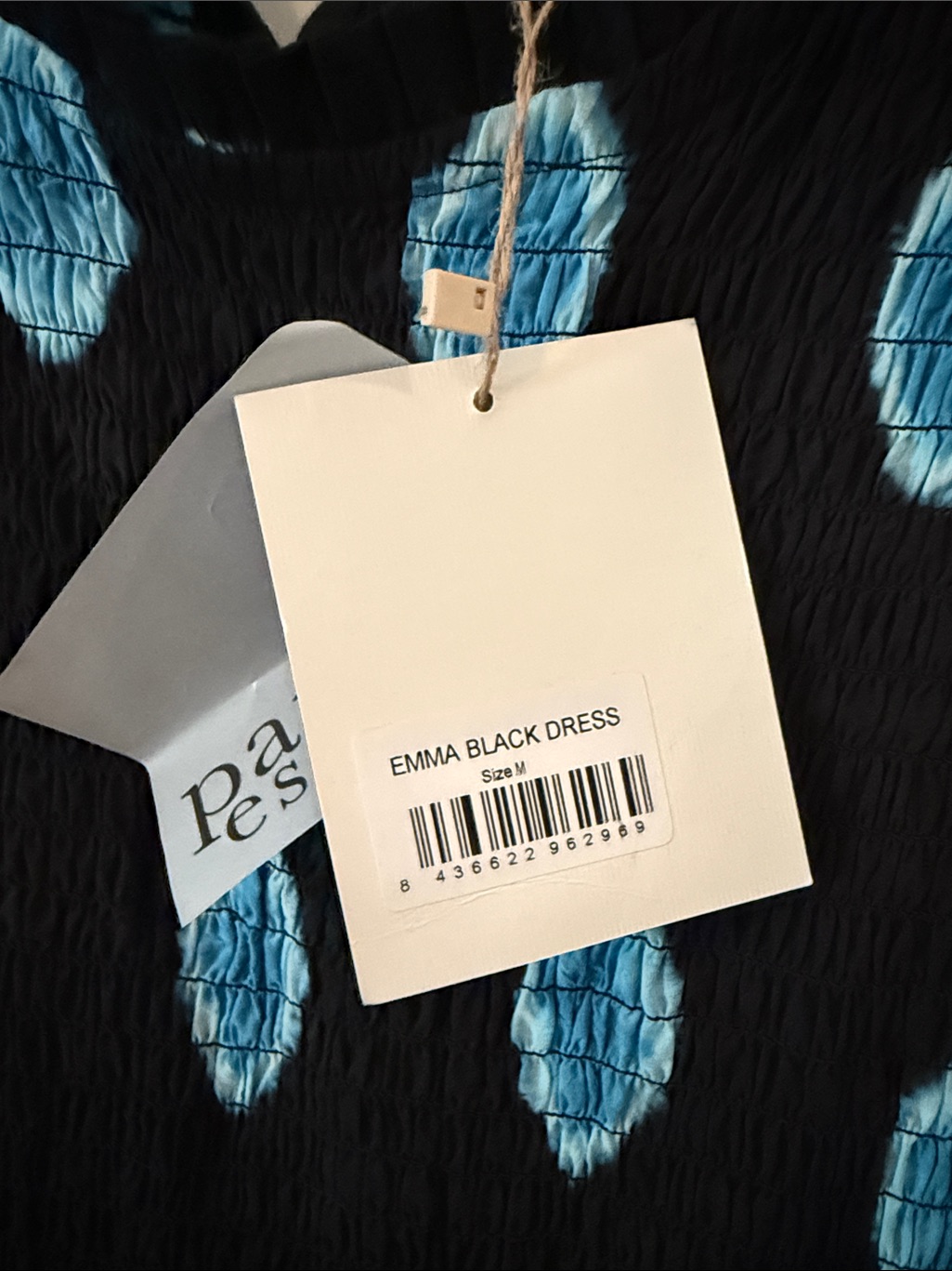 Smocked Black Maxi Dress With Blue Dot Print — image 4 of 5